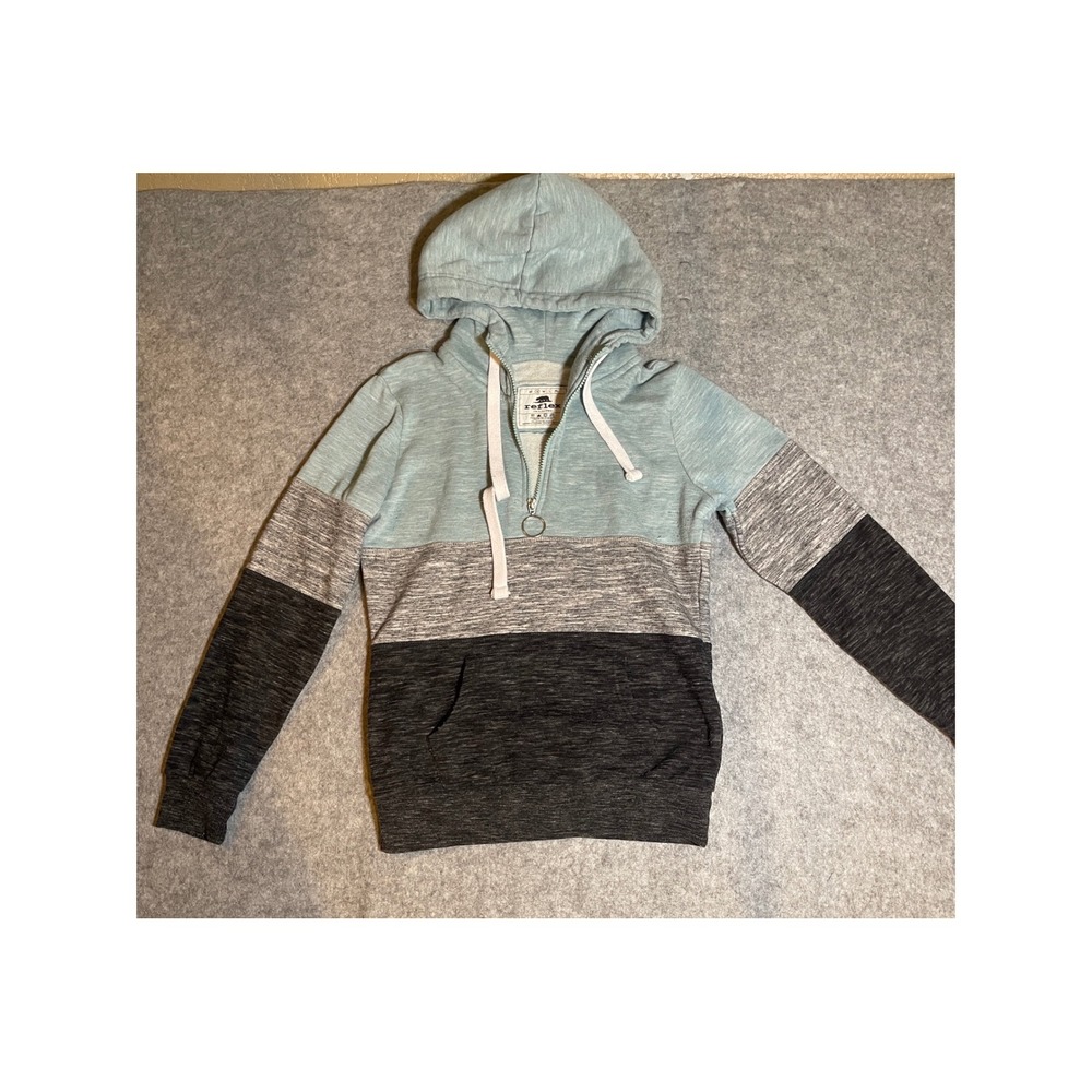 Reflex Mens Small Quarter Zip Colorblock Hoodie Blue Grey Black Sweatshirt